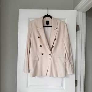 Alex Marie Light Cream Double-Breasted Blazer with Tortoise Buttons